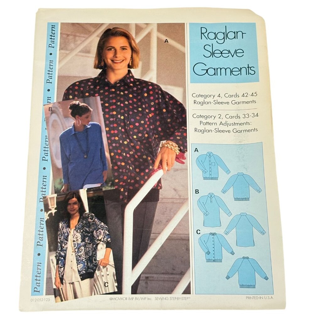 Vintage Sewing Pattern Raglan-Sleeve Garments Category 2 & 4 Sizes 42-45 Misses/